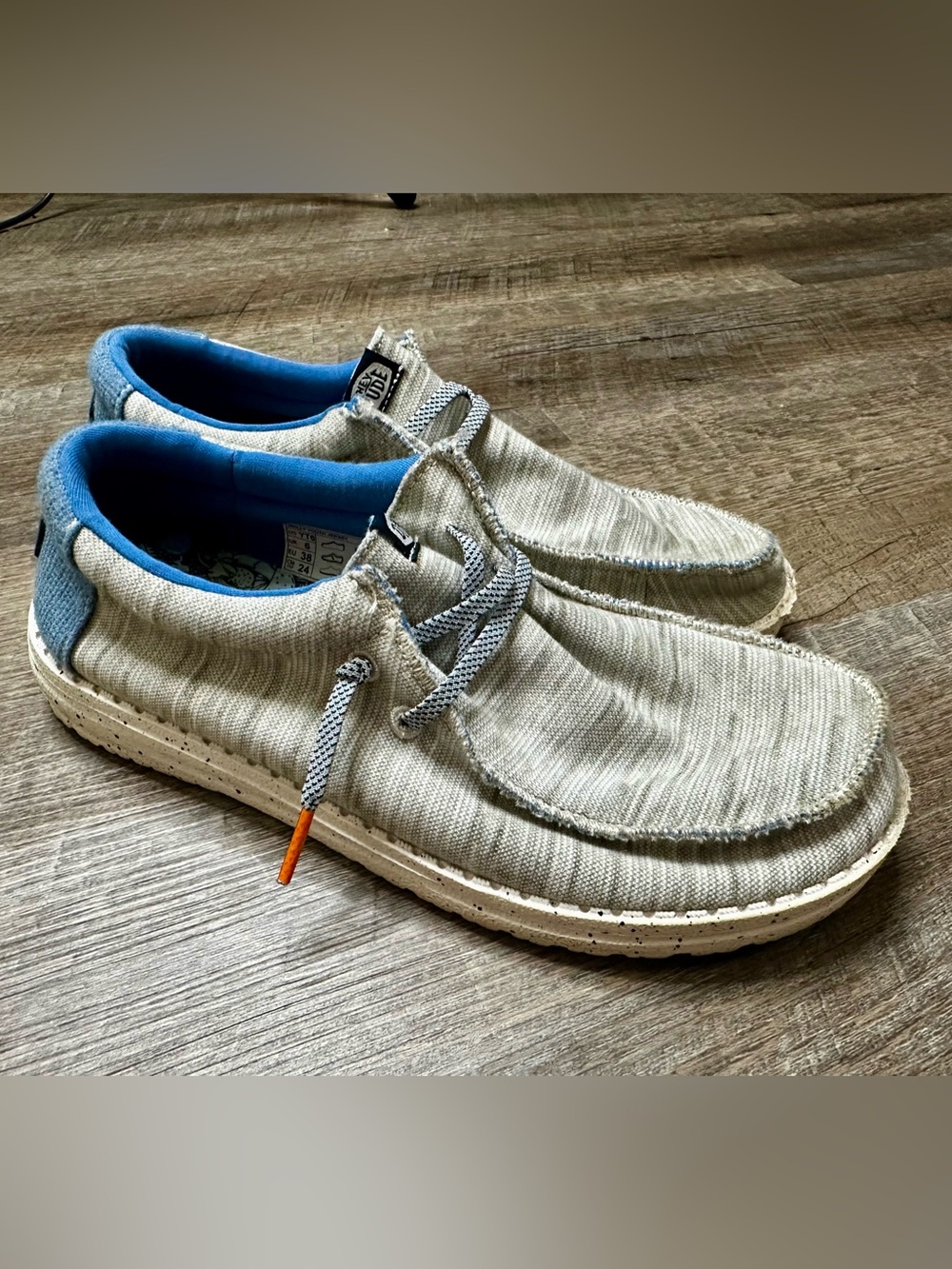 Hey Dude Light Gray Slip-On Loafers with Blue Lining